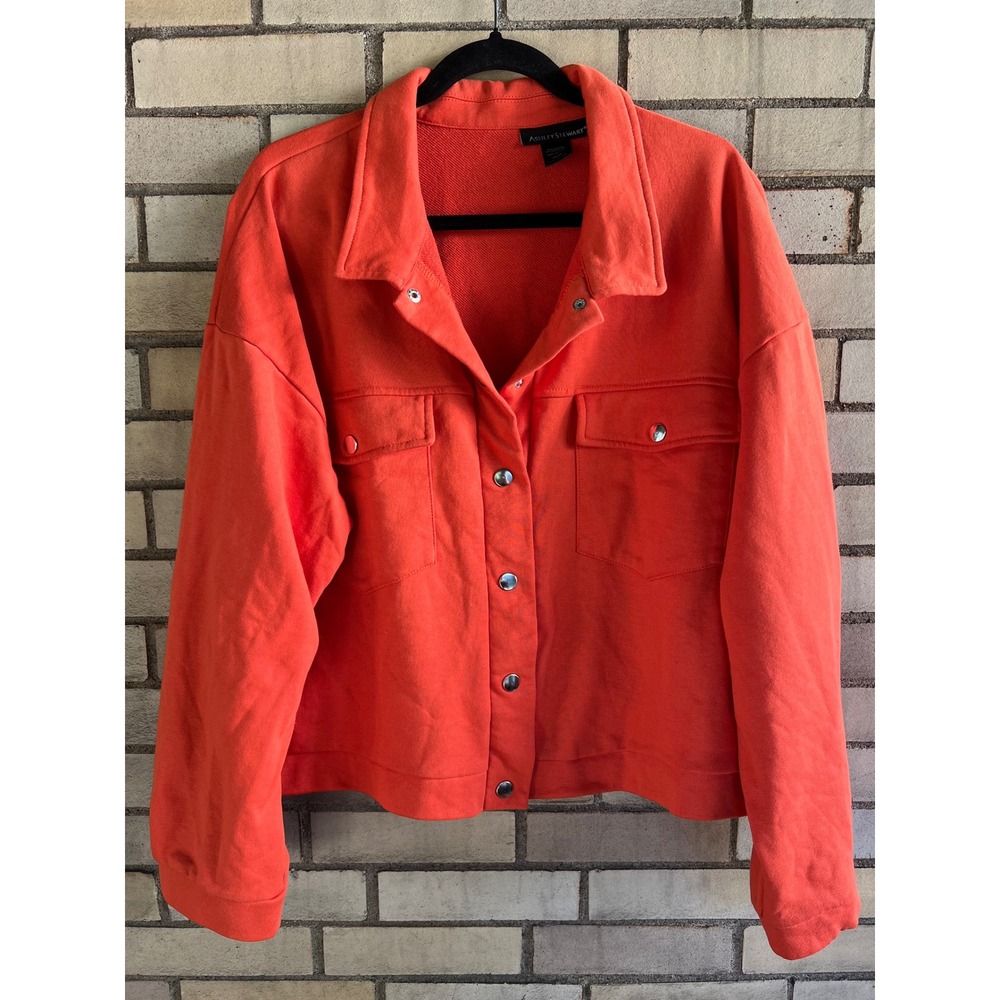 Ashley Stewart Orange Snap Front Sweatshirt Jacket Plus Size 26/28 4X